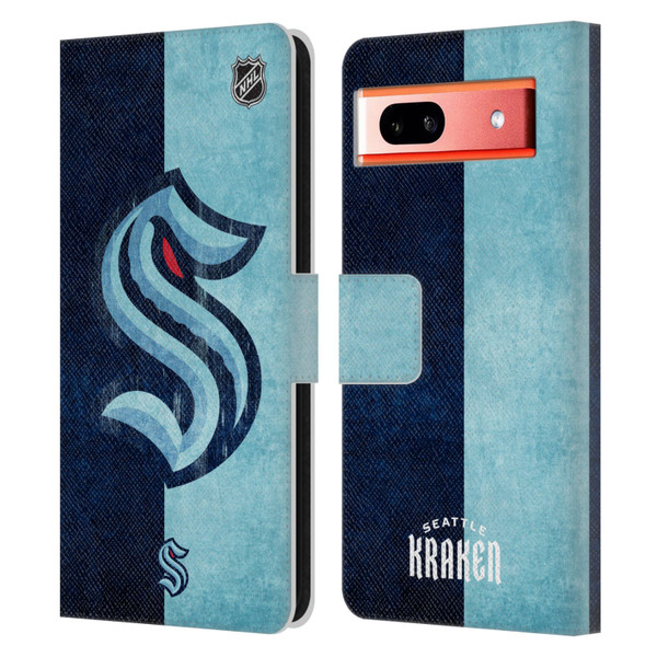 NHL Seattle Kraken Half Distressed Leather Book Wallet Case Cover For Google Pixel 7a