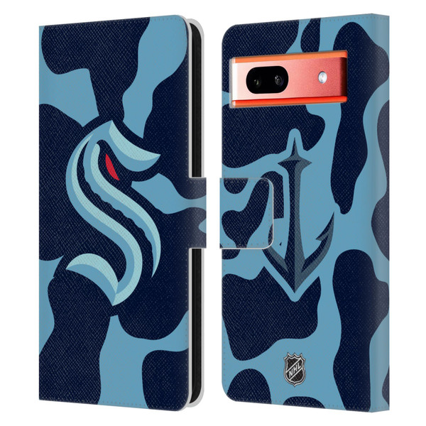 NHL Seattle Kraken Cow Pattern Leather Book Wallet Case Cover For Google Pixel 7a