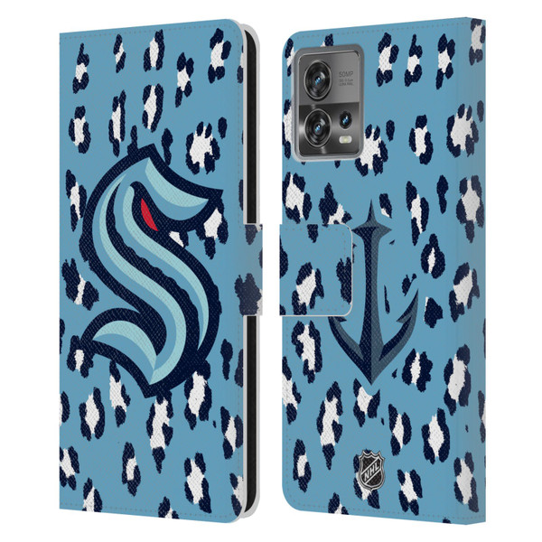 NHL Seattle Kraken Leopard Patten Leather Book Wallet Case Cover For Motorola Moto Edge 30 Fusion