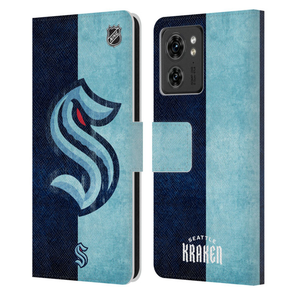 NHL Seattle Kraken Half Distressed Leather Book Wallet Case Cover For Motorola Moto Edge 40