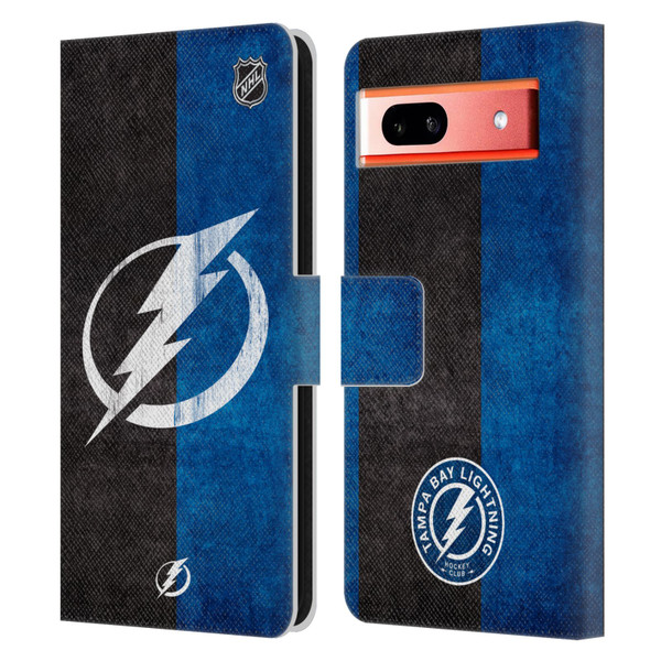 NHL Tampa Bay Lightning Half Distressed Leather Book Wallet Case Cover For Google Pixel 7a