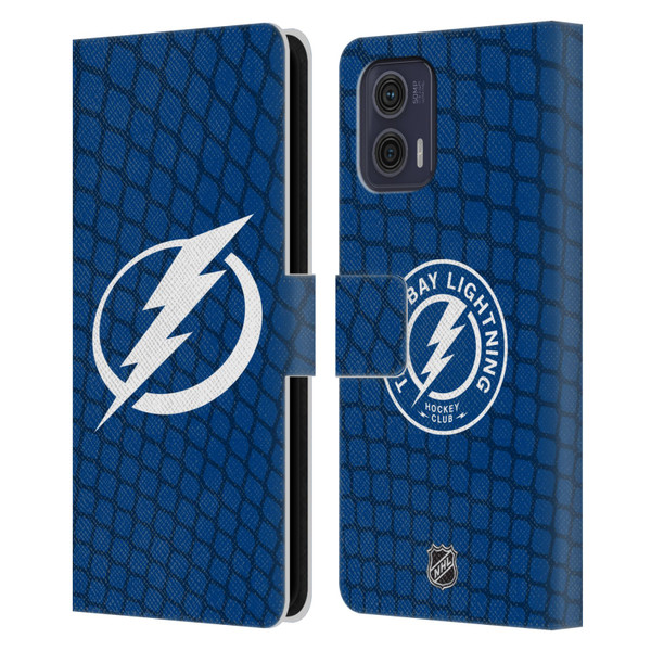 NHL Tampa Bay Lightning Net Pattern Leather Book Wallet Case Cover For Motorola Moto G73 5G