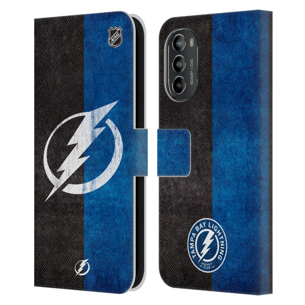 NHL Tampa Bay Lightning Half Distressed Leather Book Wallet Case Cover For Motorola Moto G82 5G