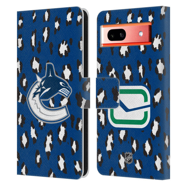 NHL Vancouver Canucks Leopard Patten Leather Book Wallet Case Cover For Google Pixel 7a