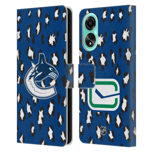 NHL Vancouver Canucks Leopard Patten Leather Book Wallet Case Cover For OPPO A78 4G