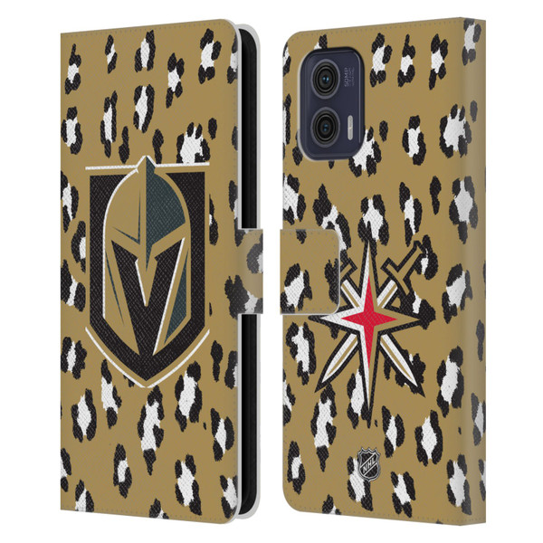 NHL Vegas Golden Knights Leopard Patten Leather Book Wallet Case Cover For Motorola Moto G73 5G