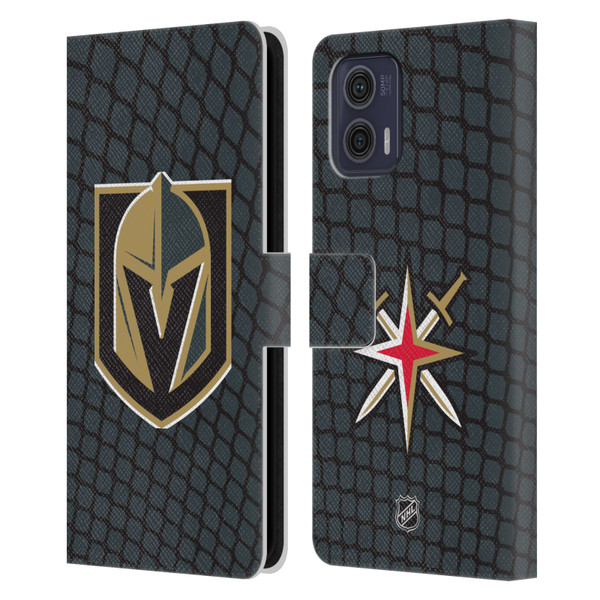 NHL Vegas Golden Knights Net Pattern Leather Book Wallet Case Cover For Motorola Moto G73 5G