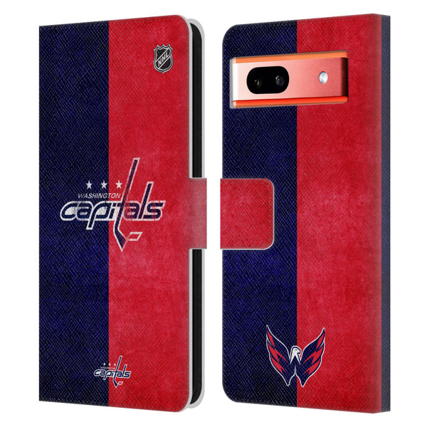 NHL Washington Capitals Half Distressed Leather Book Wallet Case Cover For Google Pixel 7a