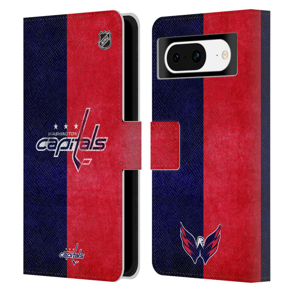 NHL Washington Capitals Half Distressed Leather Book Wallet Case Cover For Google Pixel 8