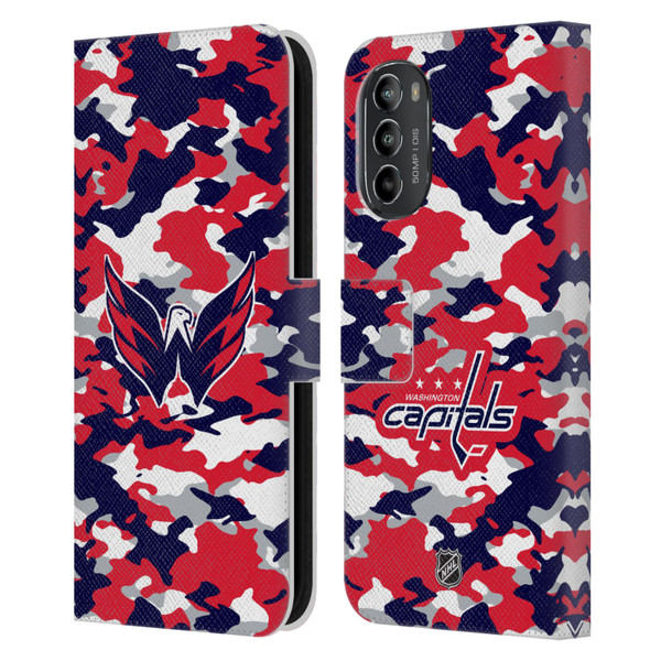 NHL Washington Capitals Camouflage Leather Book Wallet Case Cover For Motorola Moto G82 5G