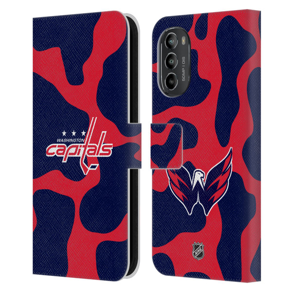 NHL Washington Capitals Cow Pattern Leather Book Wallet Case Cover For Motorola Moto G82 5G