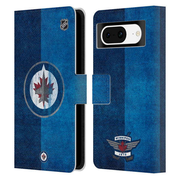 NHL Winnipeg Jets Half Distressed Leather Book Wallet Case Cover For Google Pixel 8