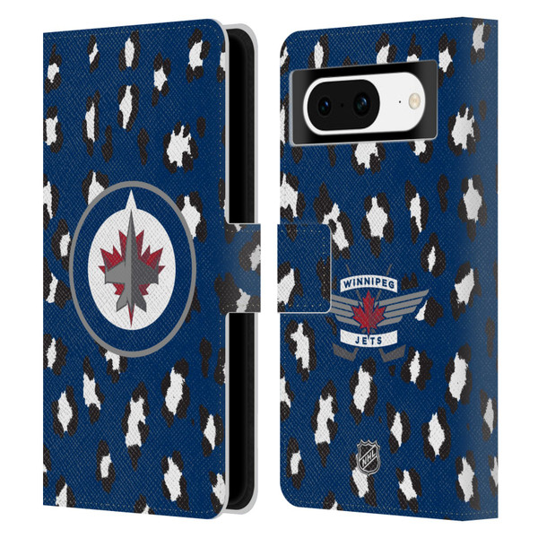 NHL Winnipeg Jets Leopard Patten Leather Book Wallet Case Cover For Google Pixel 8