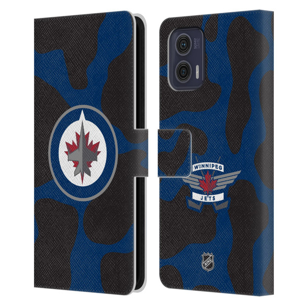 NHL Winnipeg Jets Cow Pattern Leather Book Wallet Case Cover For Motorola Moto G73 5G