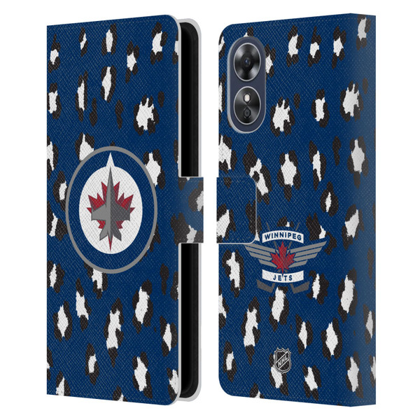 NHL Winnipeg Jets Leopard Patten Leather Book Wallet Case Cover For OPPO A17