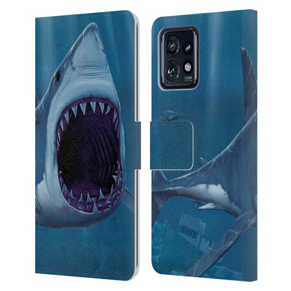 Vincent Hie Underwater Shark Bite Leather Book Wallet Case Cover For Motorola Moto Edge 40 Pro