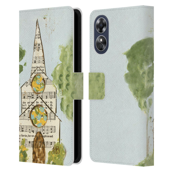 Haley Bush Church Painting Hymnal Page Leather Book Wallet Case Cover For OPPO A17