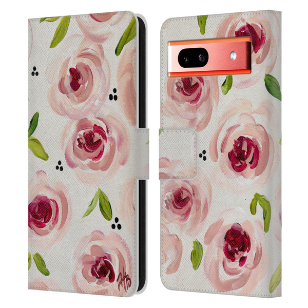 Haley Bush Floral Painting Pink Pattern Leather Book Wallet Case Cover For Google Pixel 7a