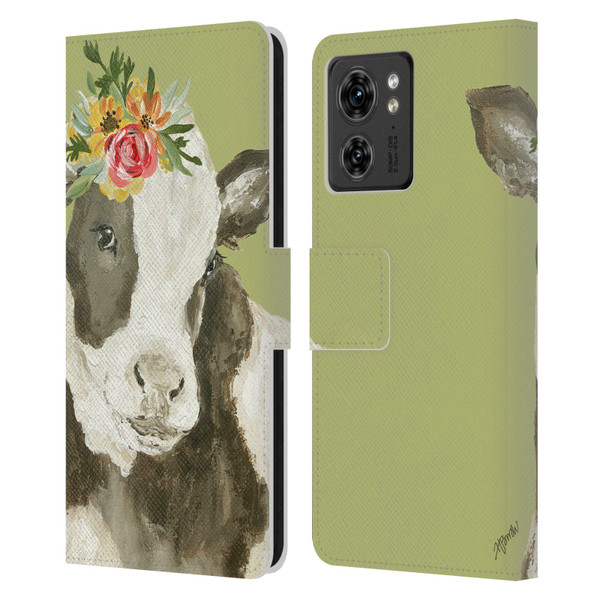 Haley Bush Floral Painting Holstein Cow Leather Book Wallet Case Cover For Motorola Moto Edge 40