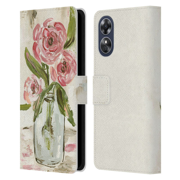 Haley Bush Floral Painting Pink Vase Leather Book Wallet Case Cover For OPPO A17