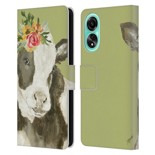 Haley Bush Floral Painting Holstein Cow Leather Book Wallet Case Cover For OPPO A78 4G