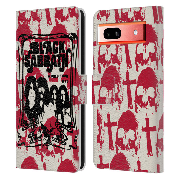 Black Sabbath Key Art Skull Cross World Tour Leather Book Wallet Case Cover For Google Pixel 7a