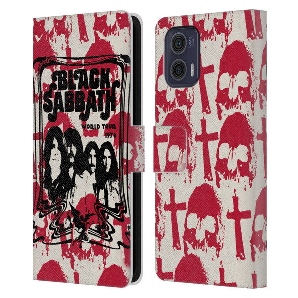 Black Sabbath Key Art Skull Cross World Tour Leather Book Wallet Case Cover For Motorola Moto G73 5G
