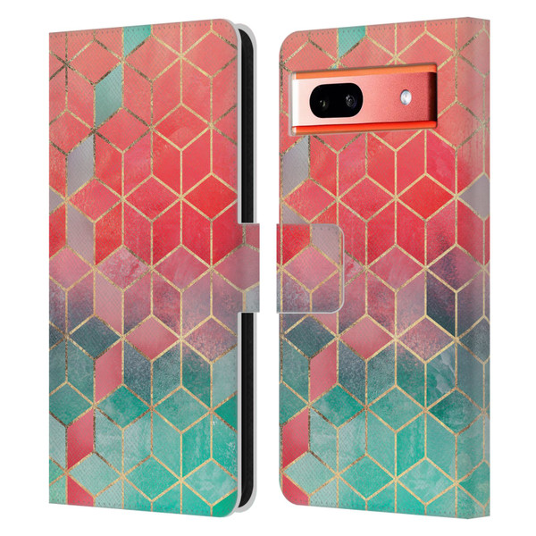 Elisabeth Fredriksson Cubes Collection Rose And Turquoise Leather Book Wallet Case Cover For Google Pixel 7a