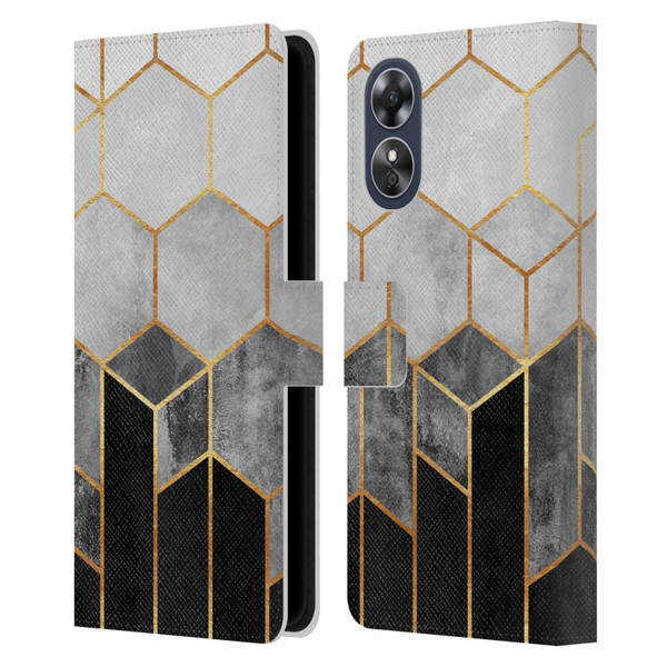 Elisabeth Fredriksson Sparkles Charcoal Hexagons Leather Book Wallet Case Cover For OPPO A17