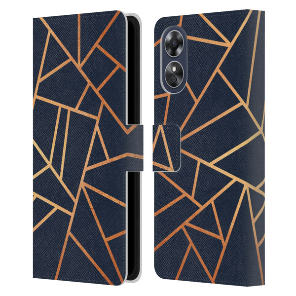 Elisabeth Fredriksson Stone Collection Copper And Midnight Navy Leather Book Wallet Case Cover For OPPO A17