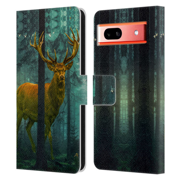 Dave Loblaw Animals Giant Forest Deer Leather Book Wallet Case Cover For Google Pixel 7a