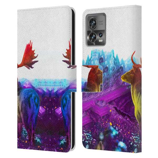 Dave Loblaw Animals Purple Mountain Deer Leather Book Wallet Case Cover For Motorola Moto Edge 30 Fusion