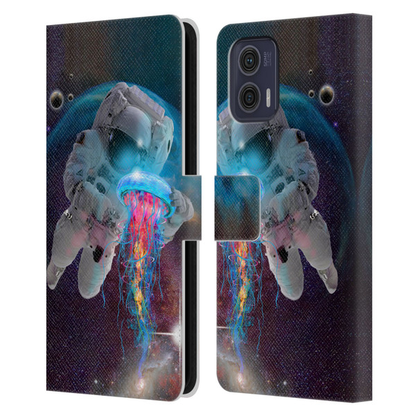 Dave Loblaw Jellyfish Astronaut And Jellyfish Leather Book Wallet Case Cover For Motorola Moto G73 5G