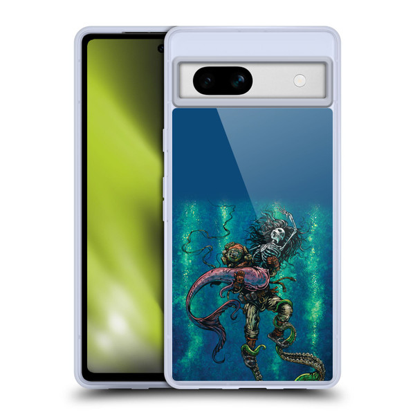 David Lozeau Colourful Grunge Diver And Mermaid Soft Gel Case for Google Pixel 7a