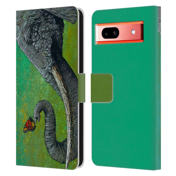 David Lozeau Colourful Grunge The Elephant Leather Book Wallet Case Cover For Google Pixel 7a