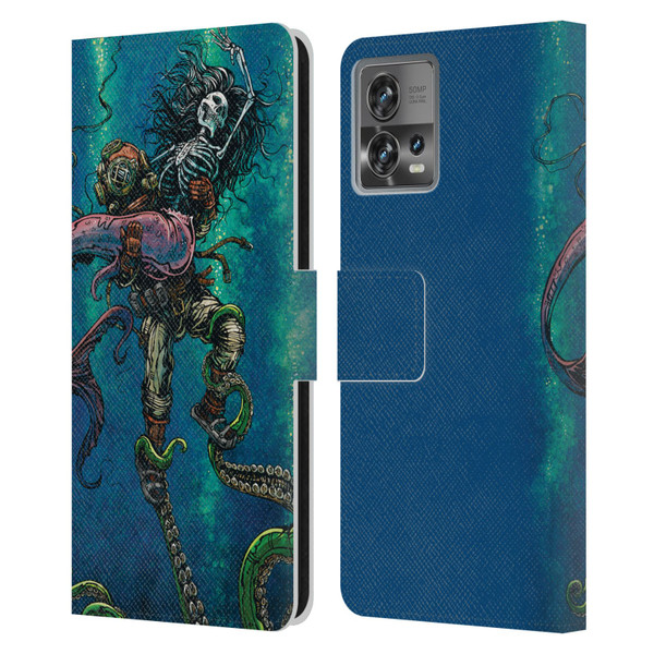 David Lozeau Colourful Grunge Diver And Mermaid Leather Book Wallet Case Cover For Motorola Moto Edge 30 Fusion