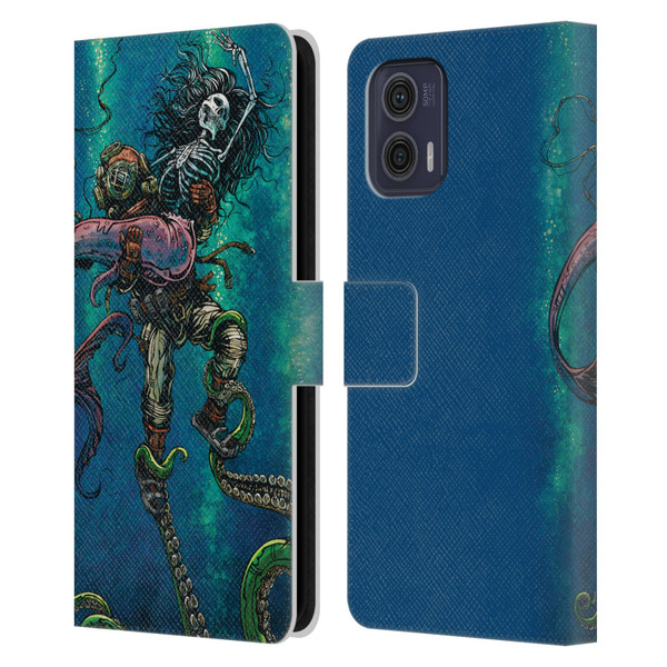 David Lozeau Colourful Grunge Diver And Mermaid Leather Book Wallet Case Cover For Motorola Moto G73 5G