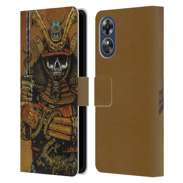 David Lozeau Colourful Grunge Samurai Leather Book Wallet Case Cover For OPPO A17