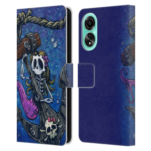 David Lozeau Colourful Grunge Mermaid Anchor Leather Book Wallet Case Cover For OPPO A78 4G