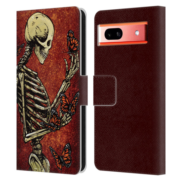 David Lozeau Skeleton Grunge Butterflies Leather Book Wallet Case Cover For Google Pixel 7a