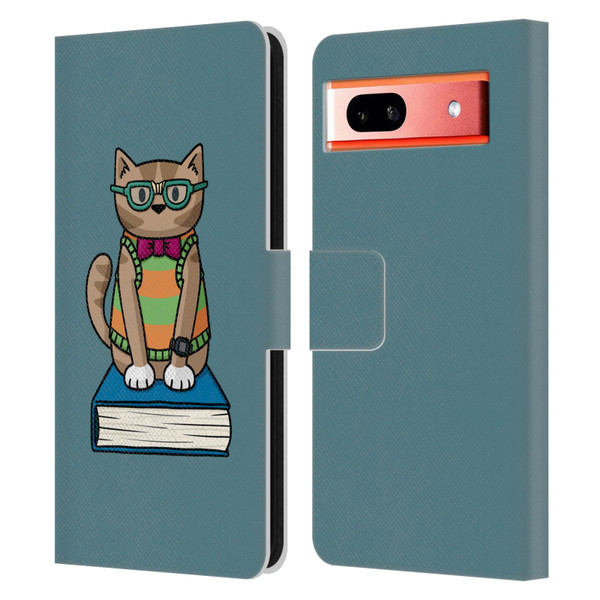 Beth Wilson Doodlecats Nerd Leather Book Wallet Case Cover For Google Pixel 7a