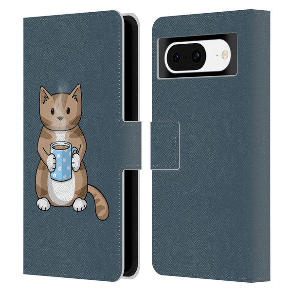 Beth Wilson Doodlecats Coffee Drinking Leather Book Wallet Case Cover For Google Pixel 8