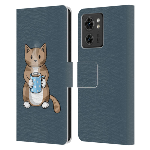 Beth Wilson Doodlecats Coffee Drinking Leather Book Wallet Case Cover For Motorola Moto Edge 40