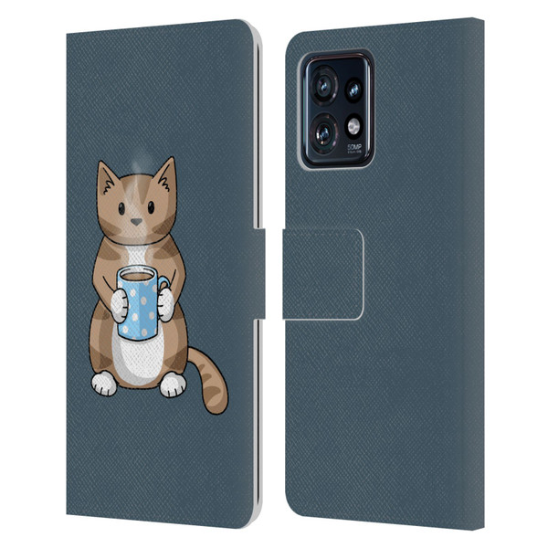 Beth Wilson Doodlecats Coffee Drinking Leather Book Wallet Case Cover For Motorola Moto Edge 40 Pro