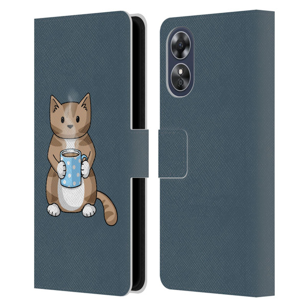 Beth Wilson Doodlecats Coffee Drinking Leather Book Wallet Case Cover For OPPO A17