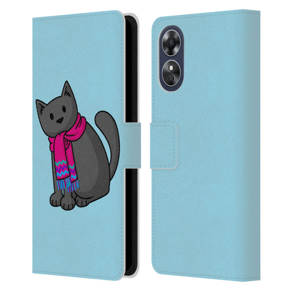 Beth Wilson Doodlecats Cold In A Scarf Leather Book Wallet Case Cover For OPPO A17