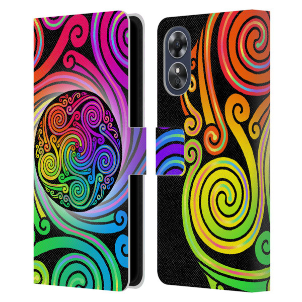 Beth Wilson Rainbow Celtic Knots Spirals Leather Book Wallet Case Cover For OPPO A17