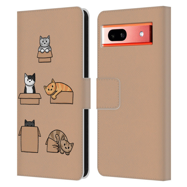 Beth Wilson Doodle Cats 2 Boxes Leather Book Wallet Case Cover For Google Pixel 7a