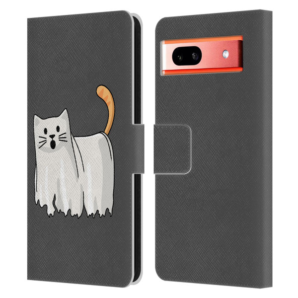 Beth Wilson Doodle Cats 2 Halloween Ghost Leather Book Wallet Case Cover For Google Pixel 7a