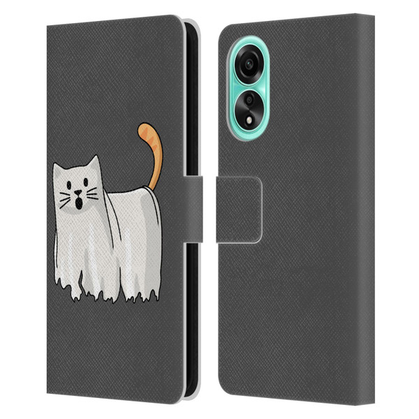 Beth Wilson Doodle Cats 2 Halloween Ghost Leather Book Wallet Case Cover For OPPO A78 4G